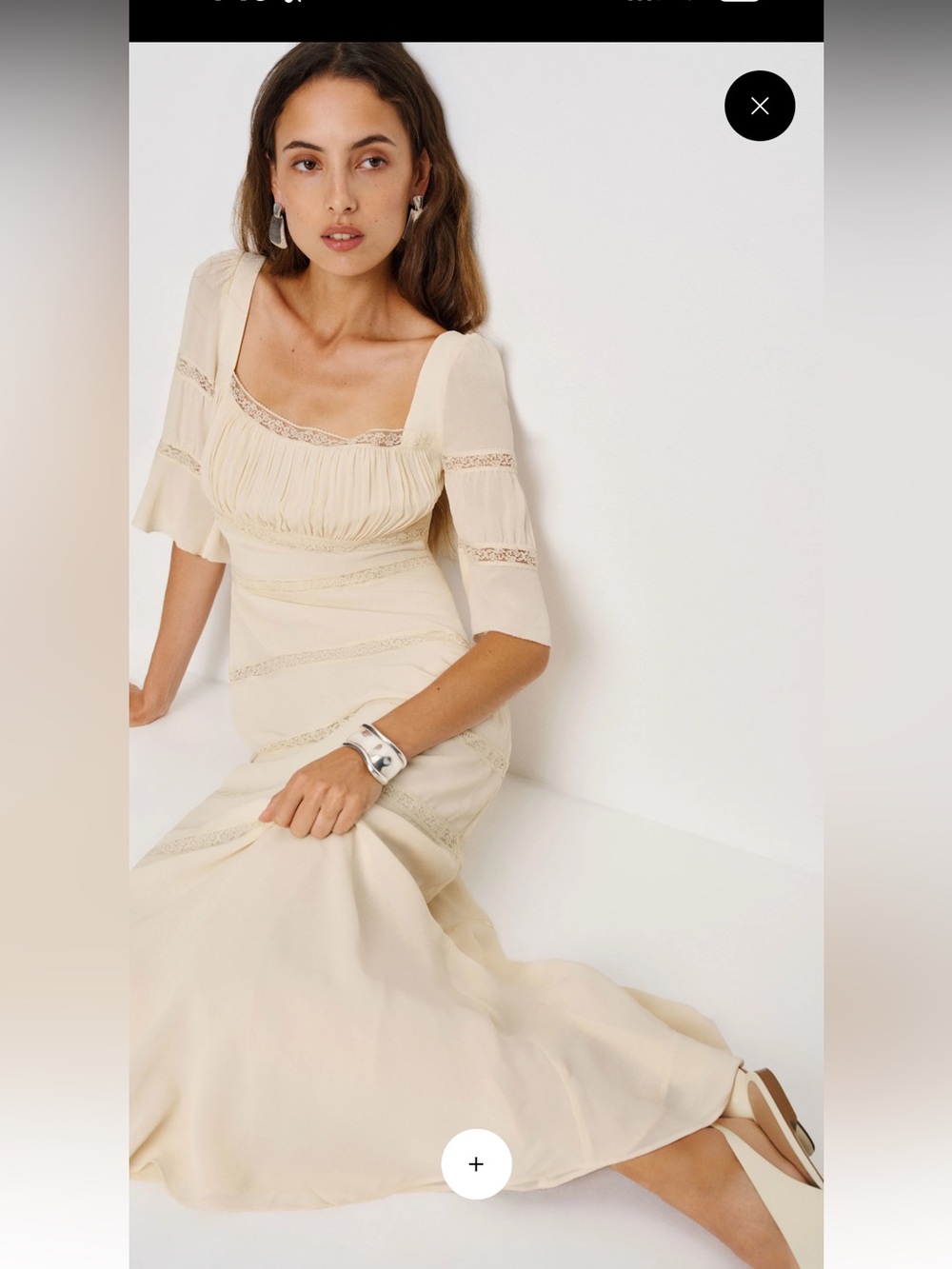 NWT Reformation CREAM LAVERNA LACS INSET MIDI DRESS Size 8